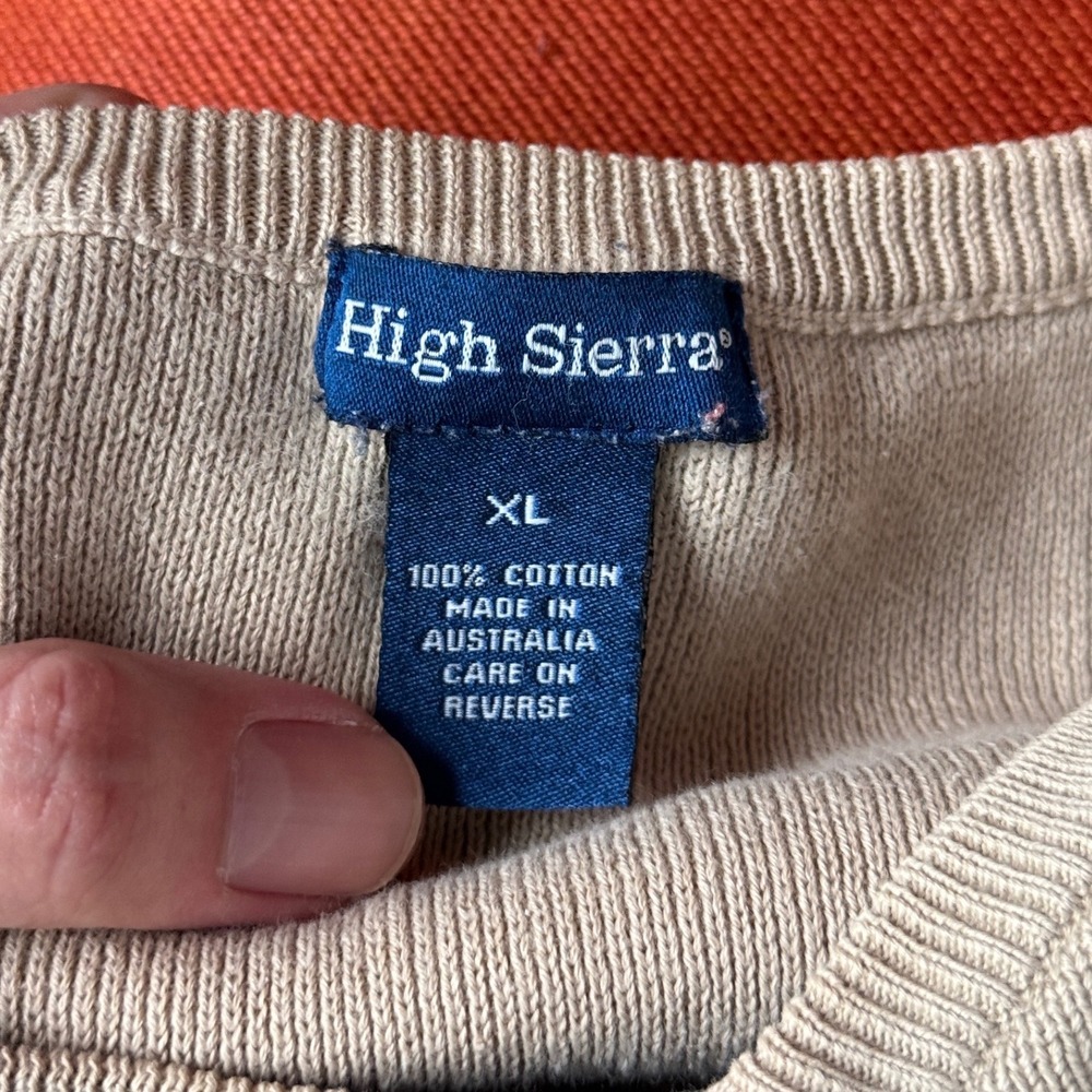 Vtg High Sierra Mens XL Tan Cotton V-Neck Striped Sweater Made in Australia - Picture 6 of 8